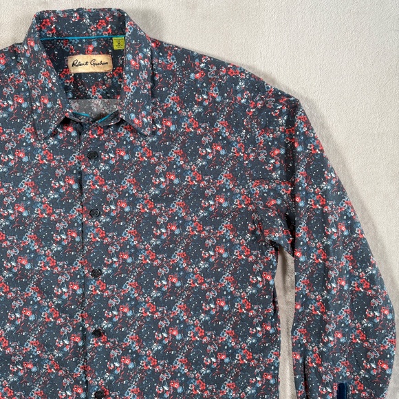 Robert Graham Shirt Mens Medium Floral Flip Cuff Button Down Long Sleeve - Picture 3 of 15